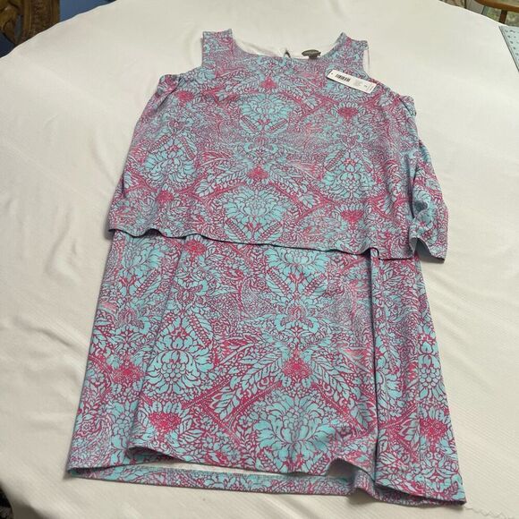 NWT Chico’s Ellie Blue Pink Knee Length Dress Size 2 US Medium Large New - Picture 1 of 5